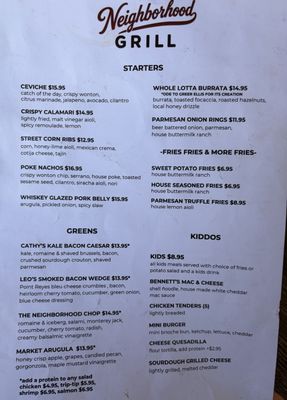 Menu photo 2 The Neighborhood Grill Santa Barbara, CA Menu photo 2 The Neighborhood Grill Santa Barbara, CA