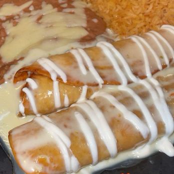 Catrin Cantina - Chicken Chimichangas with cheese, rice and beans. - Seafood Near Me - Newport News, Virginia