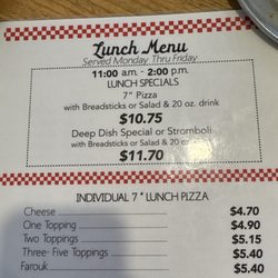 Bill Bobe's Pizzeria - Lunch specials menu