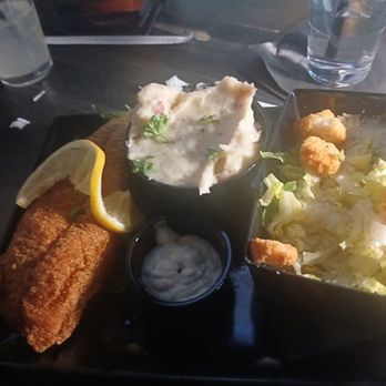 Fin & Feathers Restaurant - Fried Catfish with mash potatoes and ceaser salad $22 - Seafood Near Me - Las Vegas, Nevada
