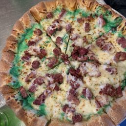 Corned beef and cabbage pizza for St Paddys day Corned beef and cabbage pizza for St Paddys day