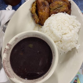 Latin Cafe - Black beans, rice, and fried plantains. Comes with pepper steak combo #5. - Cuban Near Me - Miami Beach, Florida Latin Cafe - Black beans, rice, and fried plantains. Comes with pepper steak combo #5. - Cuban Near Me - Miami Beach, Florida