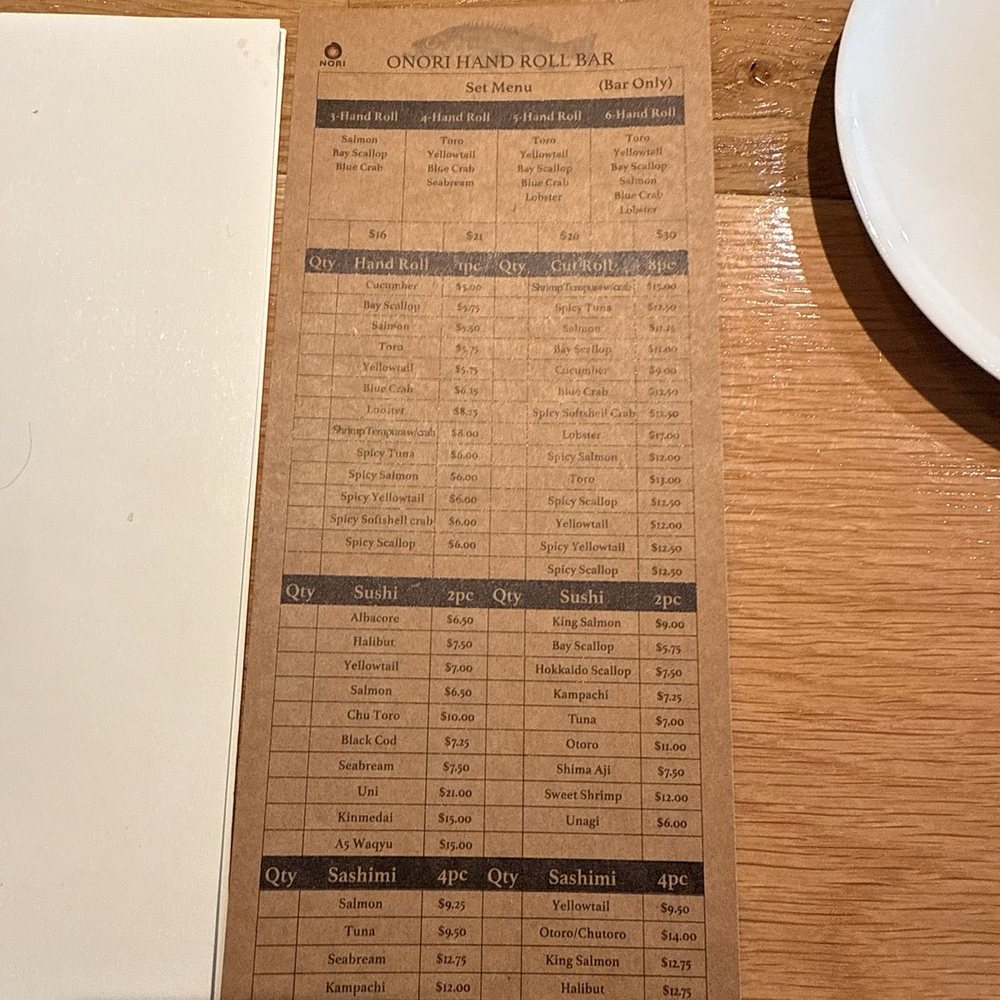 Onori Hand Roll Bar - Bar menu - Sushi Bars Near Me - Temecula, California Onori Hand Roll Bar - Bar menu - Sushi Bars Near Me - Temecula, California