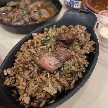 Petiscos - Duck rice and filet mignon in the back - Portuguese Near Me - San Jose, California