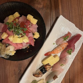 EBESU Robata & Sushi - Bara-chirashi don (left) nigiri assortment (right) - Sushi Bars Near Me - Plano, Texas EBESU Robata & Sushi - Bara-chirashi don (left) nigiri assortment (right) - Sushi Bars Near Me - Plano, Texas