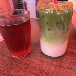PISTACHIO MATCHA LATTE and CRANBERRY JUICE PISTACHIO MATCHA LATTE and CRANBERRY JUICE
