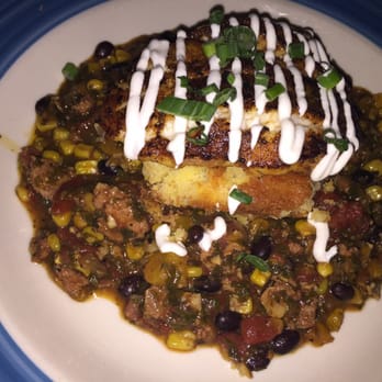 Guanabanas - Southern Country Catch Mahi with andouille corn & black bean chili & jalapeño cheddar cornbread - Seafood Near Me - Jupiter, Florida