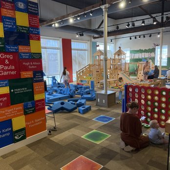 Wabash County Museum - Play area - Indoor play area featuring wooden climbing structures, foam blocks, and a Connect Four game, with children and adults present. - Museums Near Me - Wabash, Indiana
