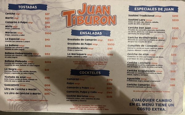 Menu photo 2 Cevichería Juan Tiburón Puerto Vallarta, JAL