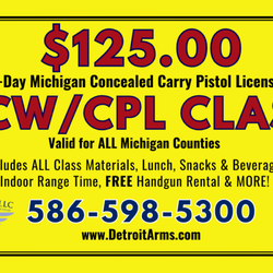 Detroit Arms - Detroit Arms offers the state mandated CPL Class at our new location in Chesterfield off Gratiot & 25 Mile Road