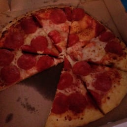 Md pepperoni pizza, sorry we took one slice before pic lol