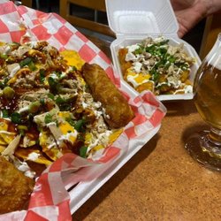 Loaded chicken tots, bbq egg rolls Loaded bbq nachos