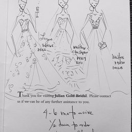 The sketches Ms. Reed created for me to remind me of the gowns I had tried in. Very creative and a nice personal touch! The sketches Ms. Reed created for me to remind me of the gowns I had tried in. Very creative and a nice personal touch!