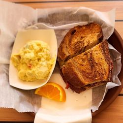 My Happy Place Cafe - Hot Pastrami & Swiss Melt Down with potato salad
