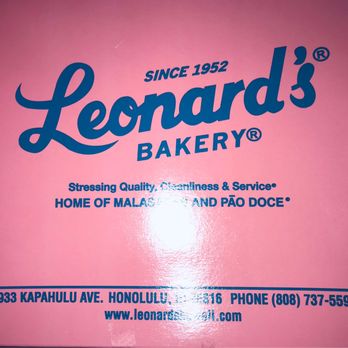 Leonard's Bakery - Leonard's famous logo and pink box. - Bakeries Near Me - Honolulu, Hawaii Leonard's Bakery - Leonard's famous logo and pink box. - Bakeries Near Me - Honolulu, Hawaii