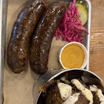 Patina Brewing - Sausage with Carolina Gold Side sauce and Brussels Sprouts - Brewpubs Near Me - Port Coquitlam, British Columbia Patina Brewing - Sausage with Carolina Gold Side sauce and Brussels Sprouts - Brewpubs Near Me - Port Coquitlam, British Columbia