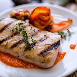 Kitchen Curative - Grilled Mahi Mahi | Romesco | Charred Ribbon Carrots | Cowboy Caviar