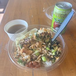My small bowl of poke with complementary miso soup.