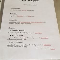 L'arte Della Sfoglia - A page out of their menu