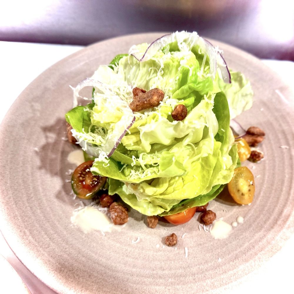 Dragon's Den - Bibb salad with, shaved red onion, pecorino, lemon vinaigrette and candy pecans - American Near Me - Carlsbad, California Dragon's Den - Bibb salad with, shaved red onion, pecorino, lemon vinaigrette and candy pecans - American Near Me - Carlsbad, California