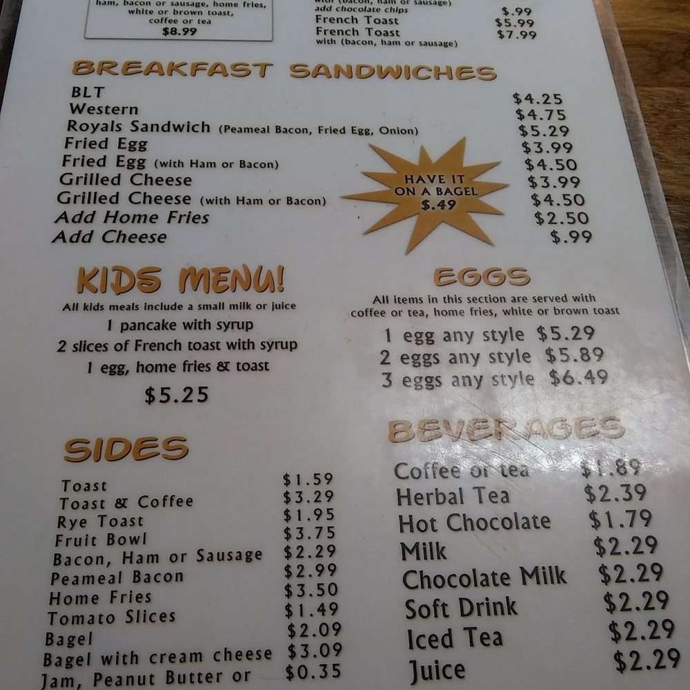 Royals Restaurant & Dining Lounge - Breakfast menu 2 - Canadian (New) Near Me - Ottawa, Ontario