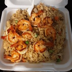 Phat Phish Café - The Shrimp Fried Rice. 10 Shrimp w/ Fried Rice is what it should be called.