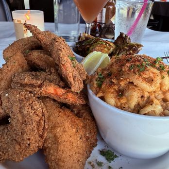 Au Lounge - Chicken wing shrimp combo with Mac and cheese and Brussels sprouts - Lounges Near Me - Oakland, California