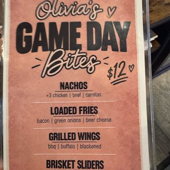 Dear Olivia - Parkland, FL - 10/6/26 football food menu - American Near Me - Parkland, Florida Dear Olivia - Parkland, FL - 10/6/26 football food menu - American Near Me - Parkland, Florida