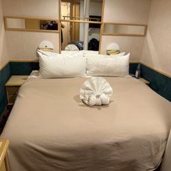 Royal Caribbean Cruise Lines - The bed after they cleaned- how nice to come home to