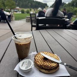 Lavender latte and everything bagel Lavender latte and everything bagel