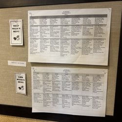 Rehab at Shannondell - Example of weekly food menu posted near elevator.