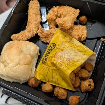 Golden Chick - Three small tenders and a very small okra. - Fast Food Near Me - Mansfield, Texas