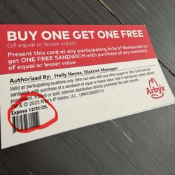 Arby's - Expired card we were given for bad service lol
