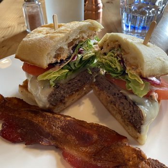 Owl Sprit Cafe - Big burger bacon on the side - American Near Me - Port Townsend, Washington Owl Sprit Cafe - Big burger bacon on the side - American Near Me - Port Townsend, Washington