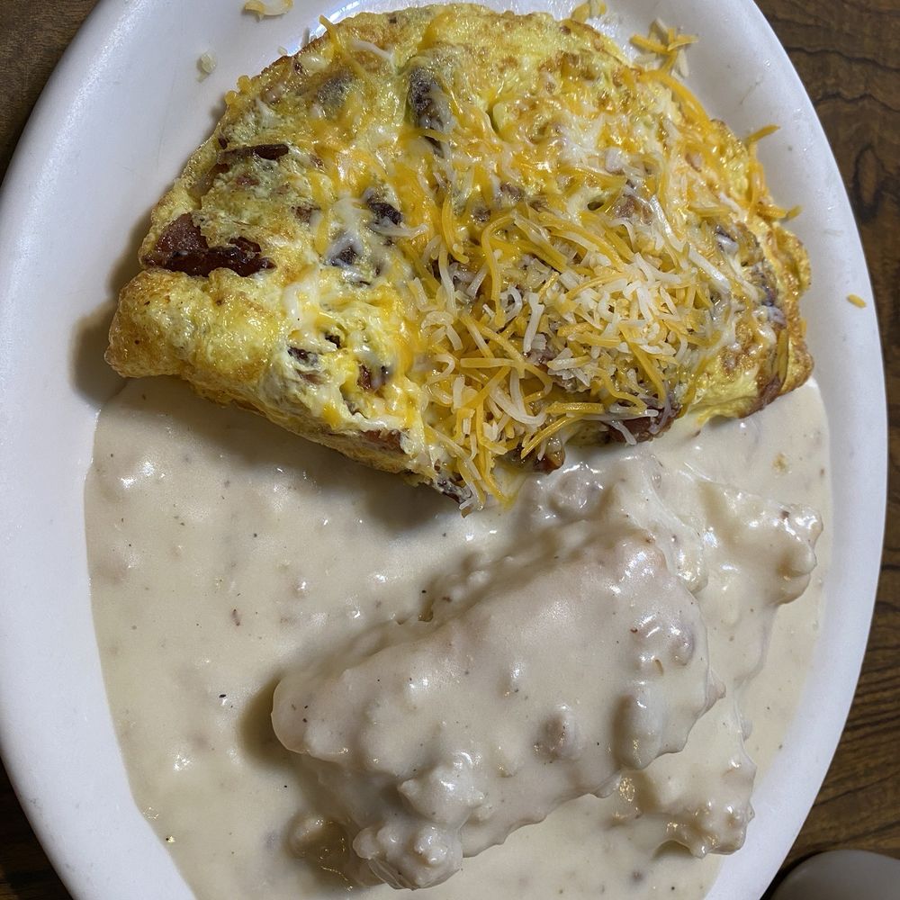 Cricket Country Kitchen - Bacon and Cheese Omelet with Biscuit and Gravy - Breakfast & Brunch Near Me - Sacramento, California Cricket Country Kitchen - Bacon and Cheese Omelet with Biscuit and Gravy - Breakfast & Brunch Near Me - Sacramento, California