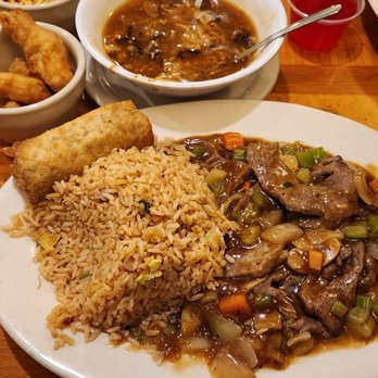 Happy Buddha - Mongolian beef , egg roll, fried rice & sweet & sour chicken. Very tender on both types of meat. - Chinese Near Me - Galveston, Texas Happy Buddha - Mongolian beef , egg roll, fried rice & sweet & sour chicken. Very tender on both types of meat. - Chinese Near Me - Galveston, Texas