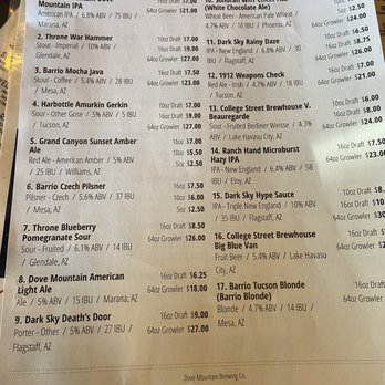 Dove Mountain Brewing - Menu - Brewpubs Near Me - Marana, Arizona Dove Mountain Brewing - Menu - Brewpubs Near Me - Marana, Arizona