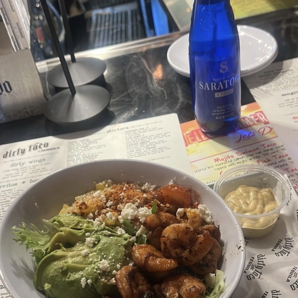 Dirty Taco + Tequila Bayside - Mango Shrimp Bliss Salad. The shrimp was seasoned and succulent, the avocado was fresh and the salad dressing was  awesome sauce 10/10 - Tacos Near Me - Bayside, New York