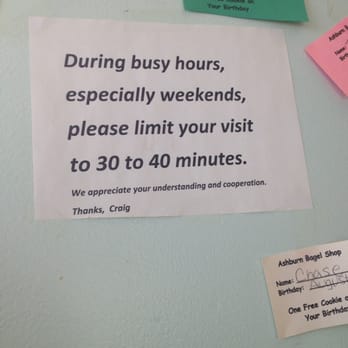 Ashburn Bagel Shop - Welp this sign alone is enough to make me not want to come back... - Bagels Near Me - Ashburn, Virginia Ashburn Bagel Shop - Welp this sign alone is enough to make me not want to come back... - Bagels Near Me - Ashburn, Virginia