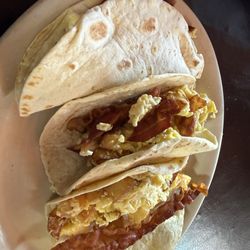 Dallas Tamales Cafe - Bacon, egg and potato breakfast tacos