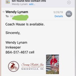 Swamp Rabbit Inn TR - Owner confirming the room available