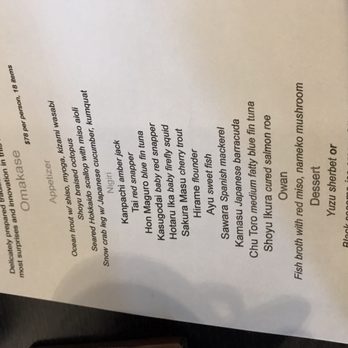 Hinata - Menu for the night - Sushi Bars Near Me - San Francisco, California