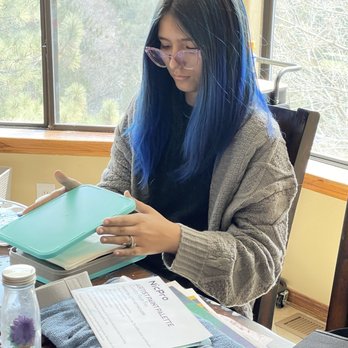 Top Knot - Blue balayage hair - Hair Salons Near Me - Lake Arrowhead, California Top Knot - Blue balayage hair - Hair Salons Near Me - Lake Arrowhead, California