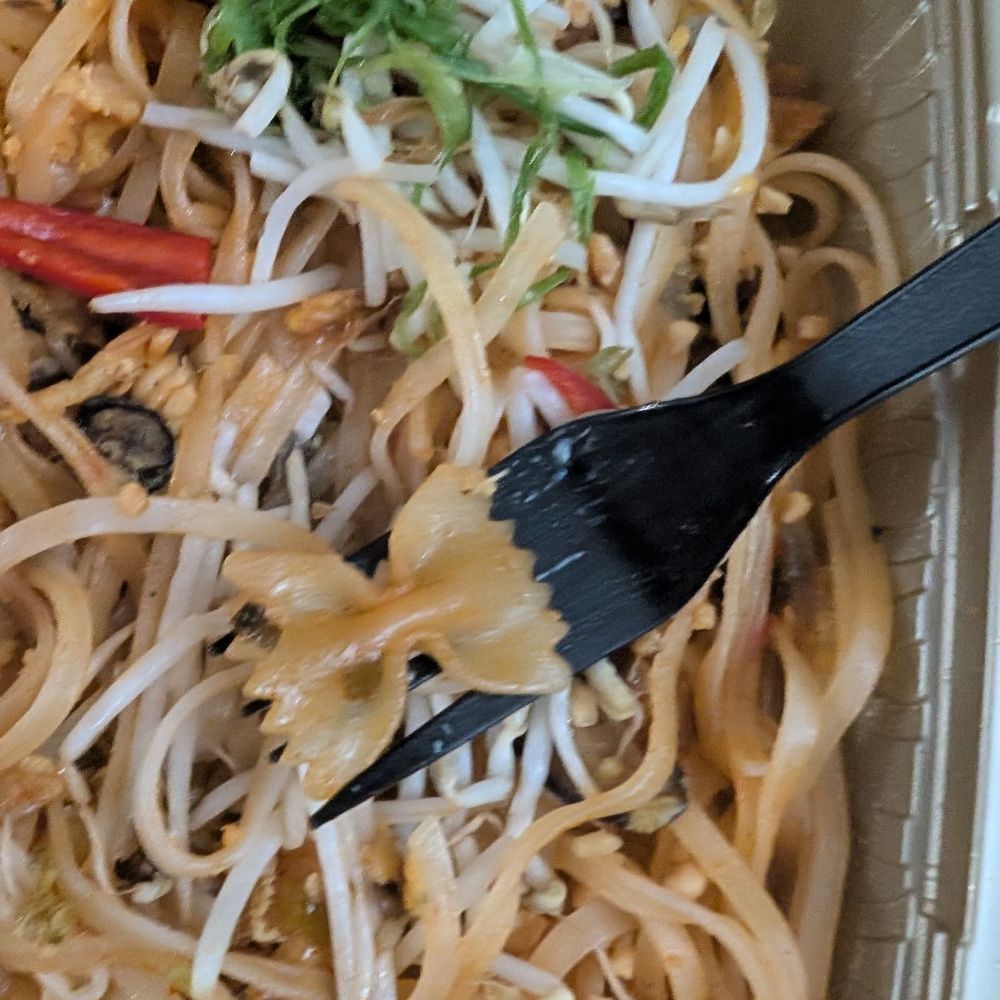 The Cheesecake Factory - Thai stir fried noodles - supposed to be veggie, had random shrimp and farfalle - American Near Me - Cherry Hill, New Jersey The Cheesecake Factory - Thai stir fried noodles - supposed to be veggie, had random shrimp and farfalle - American Near Me - Cherry Hill, New Jersey