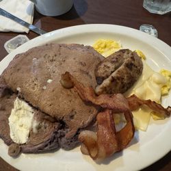 Meghan's - Blueberry pancakes with eggs and sausage