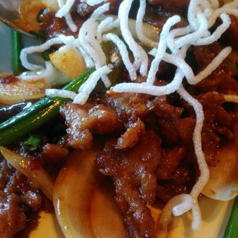 Canton Bistro - Mongolian Beef; it's served with fresh vegetable and topped off with crisp...noodle stuff? Trust me, it's tasty! - Chinese Near Me - La Quinta, California Canton Bistro - Mongolian Beef; it's served with fresh vegetable and topped off with crisp...noodle stuff? Trust me, it's tasty! - Chinese Near Me - La Quinta, California