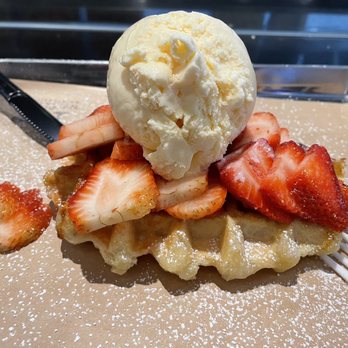 Press Waffle - DIY waffle with ice cream and strawberries - Waffles Near Me - Houston, Texas