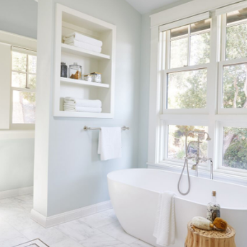 Lane McNab Interiors - Additional storage in a modern craftsman luxury en suite master bath located in Piedmont, CA. - Interior Design Near Me - Berkeley, California