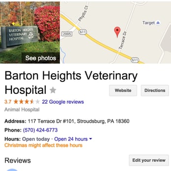 Barton Heights Veterinary Hospital - Open for emergencies 24/7 ?! Not just Christmas affects these hours! You need an appointment because (1) vet on duty wears all the hats! - Veterinarians Near Me - Stroudsburg, Pennsylvania Barton Heights Veterinary Hospital - Open for emergencies 24/7 ?! Not just Christmas affects these hours! You need an appointment because (1) vet on duty wears all the hats! - Veterinarians Near Me - Stroudsburg, Pennsylvania
