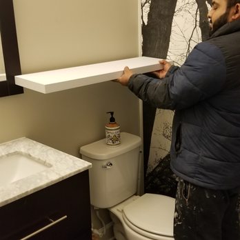 Pierre Jean-Baptiste Interiors - incorrectly sized powder room shelf (the replacement was also incorrectly sized) - Interior Design Near Me - Arlington, Virginia Pierre Jean-Baptiste Interiors - incorrectly sized powder room shelf (the replacement was also incorrectly sized) - Interior Design Near Me - Arlington, Virginia